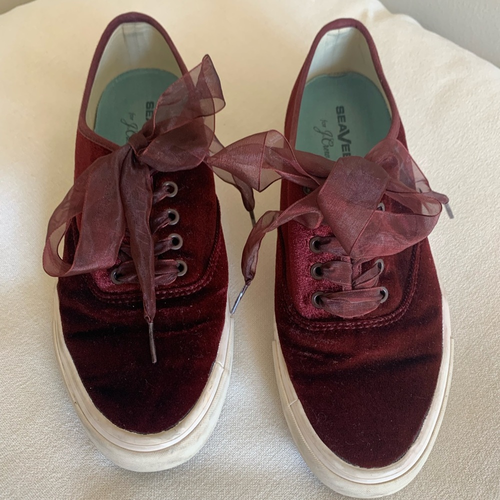 J. Crew Seavees Legend Sneakers In Maroon Burgundy Velvet Size 9